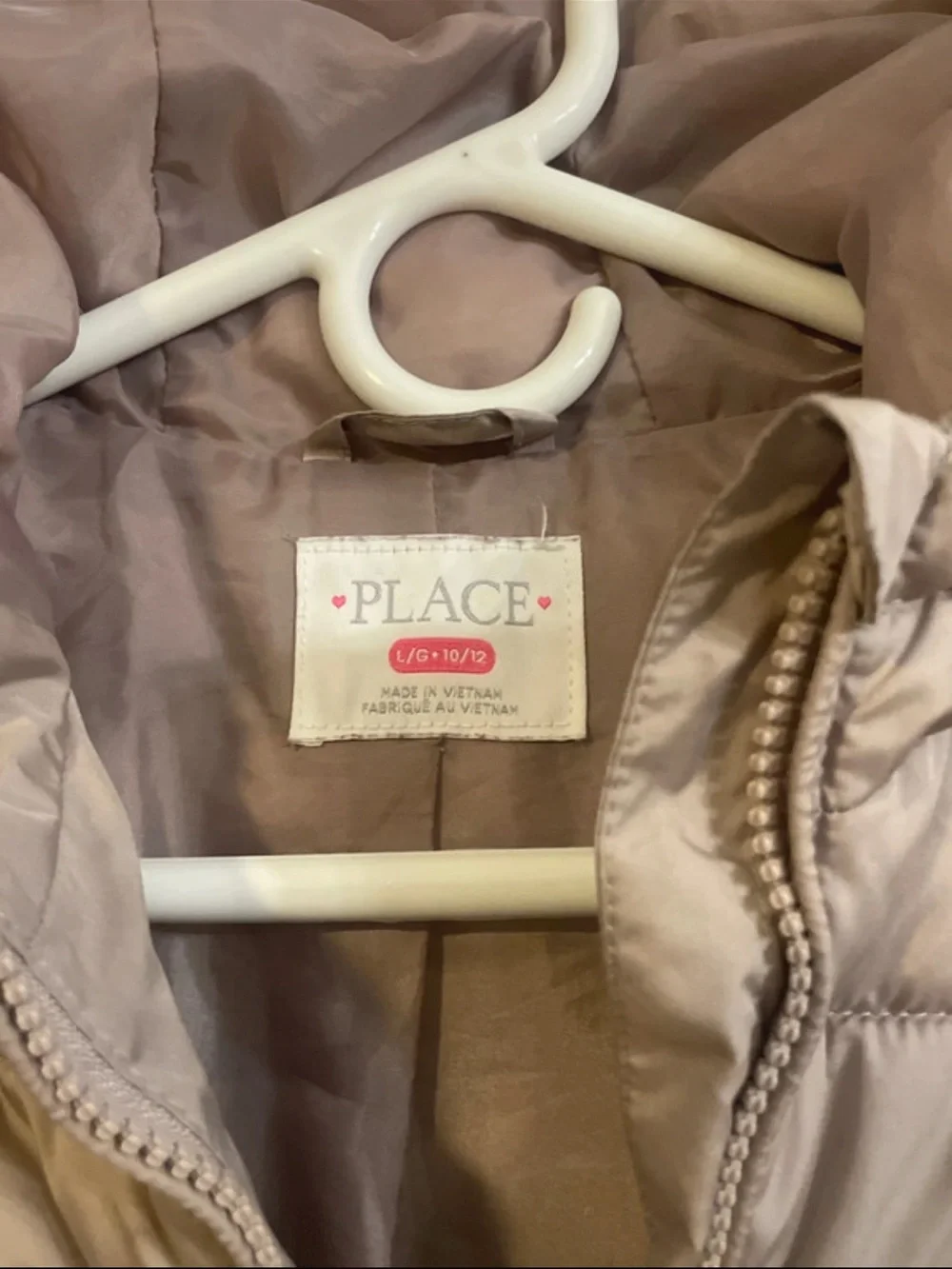 Place Girls' Hooded Puffer Jacket in Light Taupe